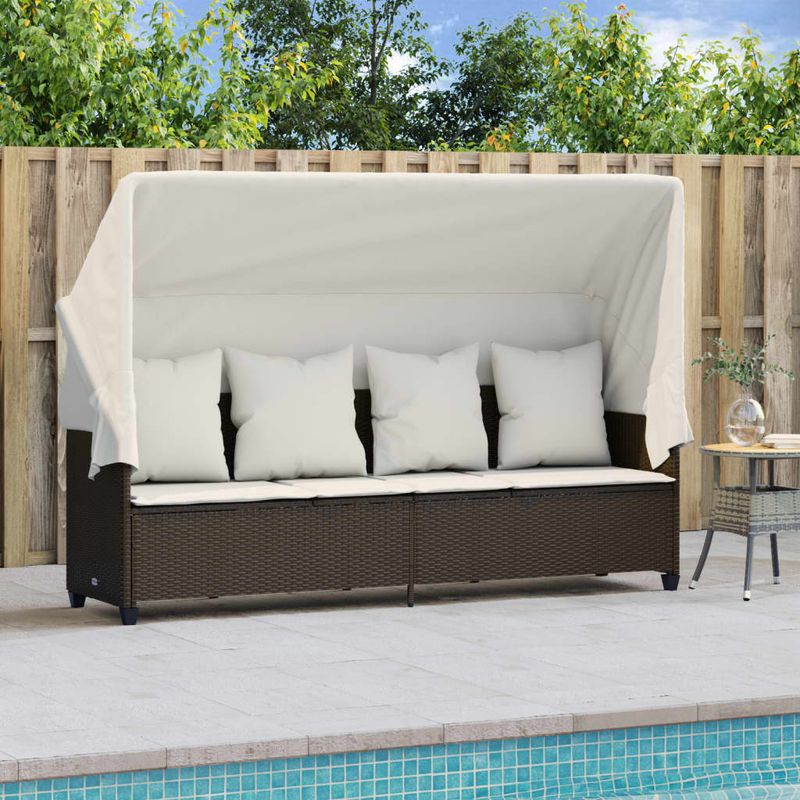 Casa si Gradina - Gradina si terasa - Mobilier exterior - Scaune si sezlonguri gradina - Sezlong cu baldachin si perne, maro, poliratan - Infinity.ro