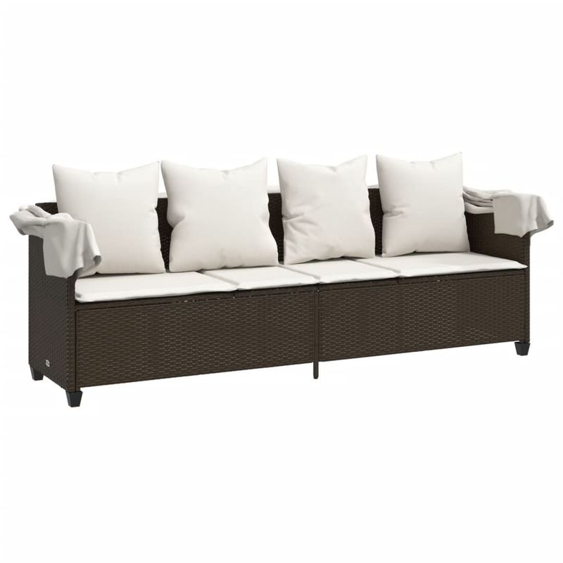 Casa si Gradina - Gradina si terasa - Mobilier exterior - Scaune si sezlonguri gradina - Sezlong cu baldachin si perne, maro, poliratan - Infinity.ro