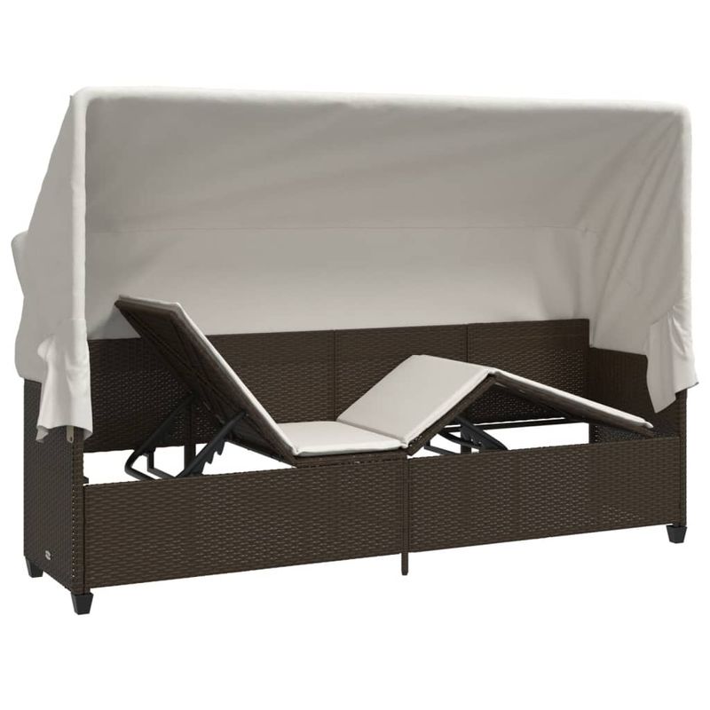 Casa si Gradina - Gradina si terasa - Mobilier exterior - Scaune si sezlonguri gradina - Sezlong cu baldachin si perne, maro, poliratan - Infinity.ro