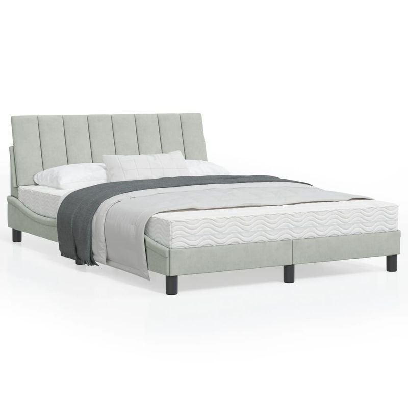 Casa si Gradina - Mobilier - Paturi si accesorii - Paturi - Cadru de pat cu tablie, gri deschis, 140x200 cm, catifea - Infinity.ro