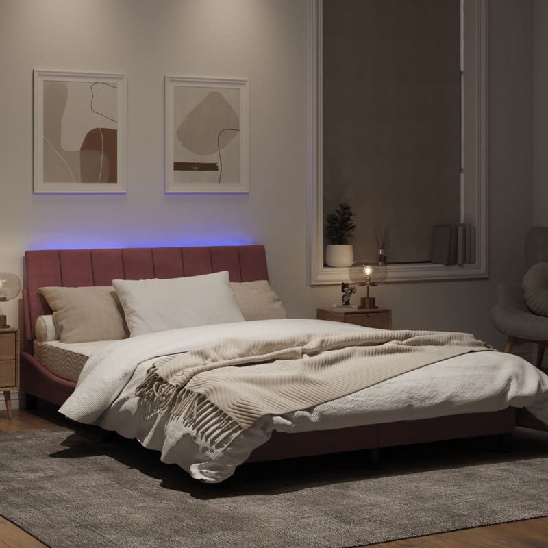 Casa si Gradina - Mobilier - Paturi si accesorii - Paturi - Cadru de pat cu lumini LED, roz, 120x200 cm, catifea - Infinity.ro