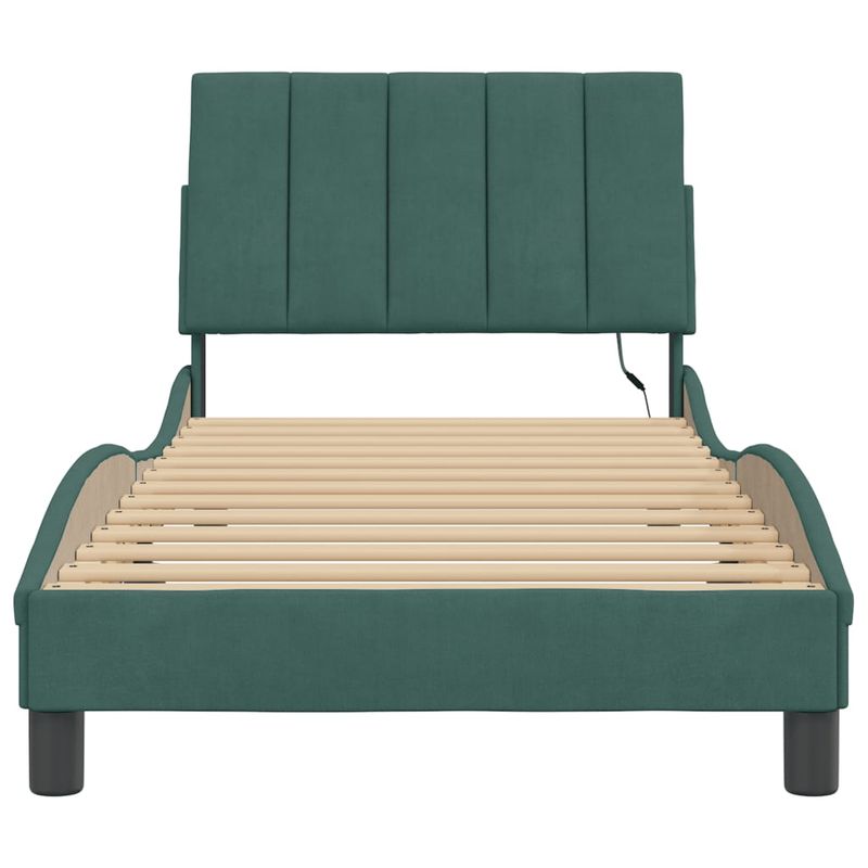 Casa si Gradina - Mobilier - Paturi si accesorii - Paturi - Cadru de pat cu lumini LED, verde inchis, 90x200 cm, catifea - Infinity.ro
