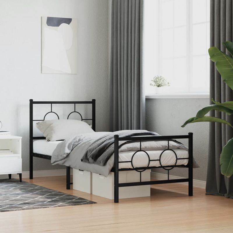 Casa si Gradina - Mobilier - Paturi si accesorii - Paturi - Cadru pat metalic cu tablii de cap/picioare, negru, 80x200 cm - Infinity.ro