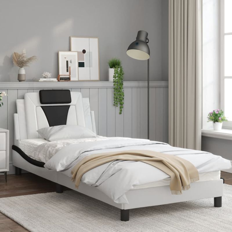 Casa si Gradina - Mobilier - Paturi si accesorii - Paturi - Cadru de pat cu tablie alb si negru, 80x200 cm, piele ecologica - Infinity.ro