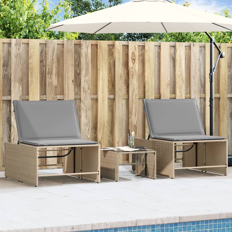 Casa si Gradina - Gradina si terasa - Mobilier exterior - Scaune si sezlonguri gradina - Sezlonguri de plaja cu masa, 2 buc., bej, poliratan - Infinity.ro