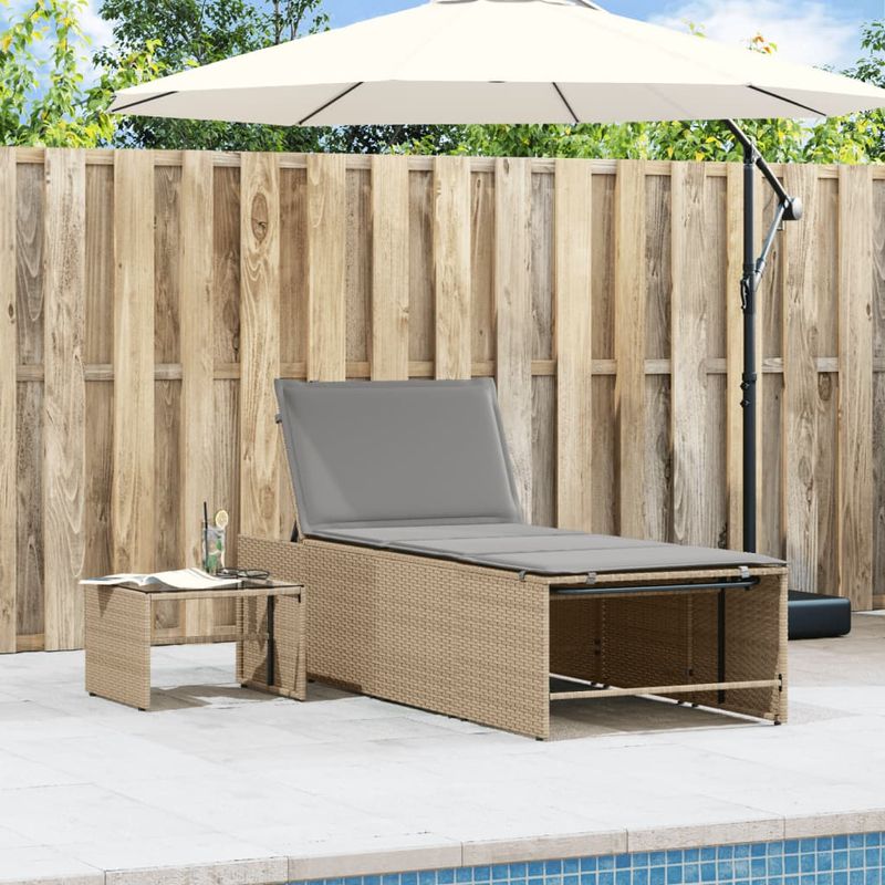 Casa si Gradina - Gradina si terasa - Mobilier exterior - Scaune si sezlonguri gradina - Sezlonguri de plaja cu masa, 2 buc., bej, poliratan - Infinity.ro