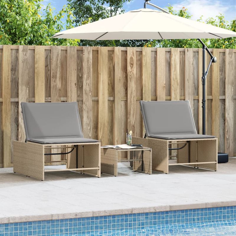 Casa si Gradina - Gradina si terasa - Mobilier exterior - Scaune si sezlonguri gradina - Sezlonguri de plaja cu masa, 2 buc., bej, poliratan - Infinity.ro