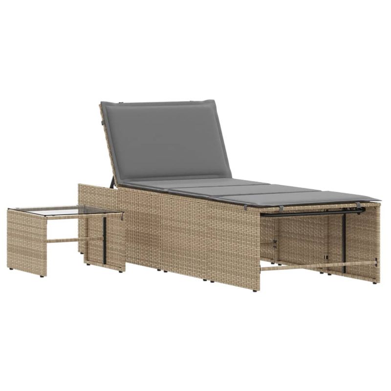 Casa si Gradina - Gradina si terasa - Mobilier exterior - Scaune si sezlonguri gradina - Sezlonguri de plaja cu masa, 2 buc., bej, poliratan - Infinity.ro