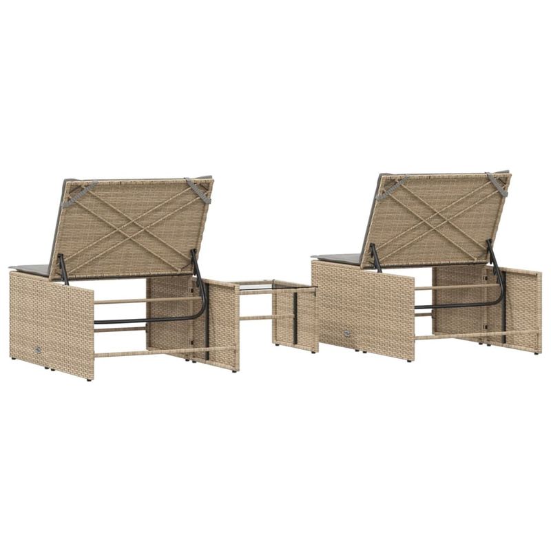 Casa si Gradina - Gradina si terasa - Mobilier exterior - Scaune si sezlonguri gradina - Sezlonguri de plaja cu masa, 2 buc., bej, poliratan - Infinity.ro