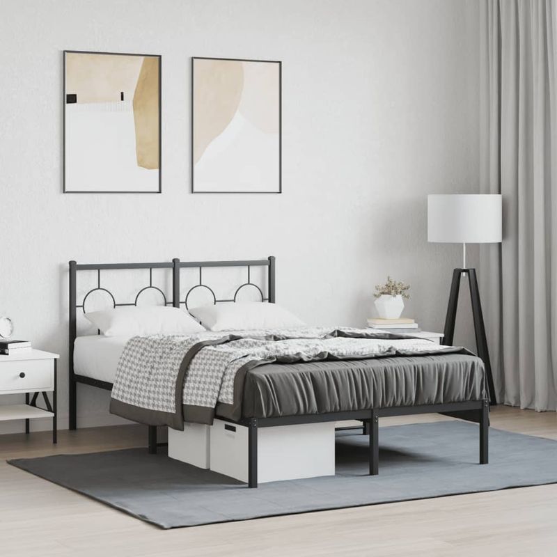 Casa si Gradina - Mobilier - Paturi si accesorii - Paturi - Cadru de pat metalic cu tablie, negru, 120x190 cm - Infinity.ro