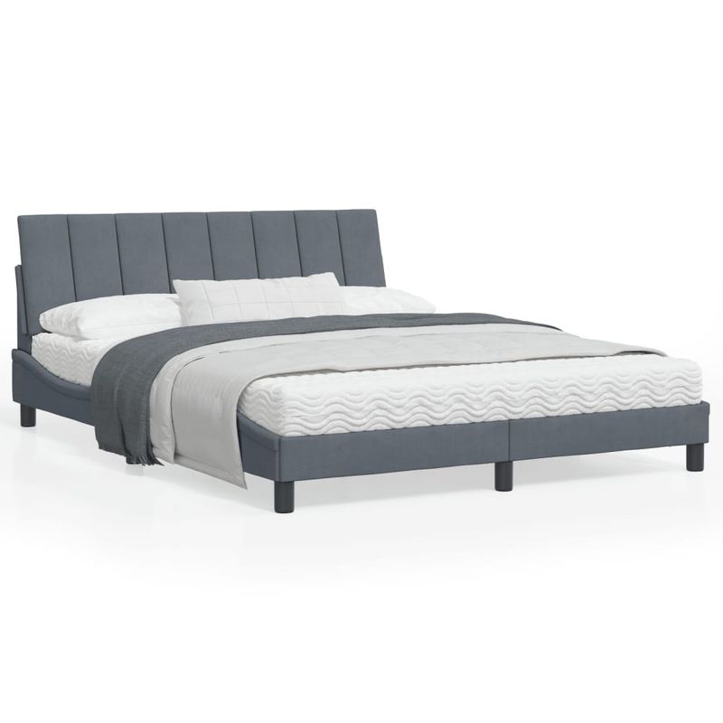 Casa si Gradina - Mobilier - Paturi si accesorii - Paturi - Cadru de pat cu tablie, gri inchis, 160x200 cm, catifea - Infinity.ro