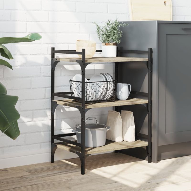 Casa si Gradina - Bucatarie si vesela - Ustensile bucatarie - Cosuri servire - Carucior de bucatarie stejar sonoma 50x35x75,5cm lemn prelucrat - Infinity.ro