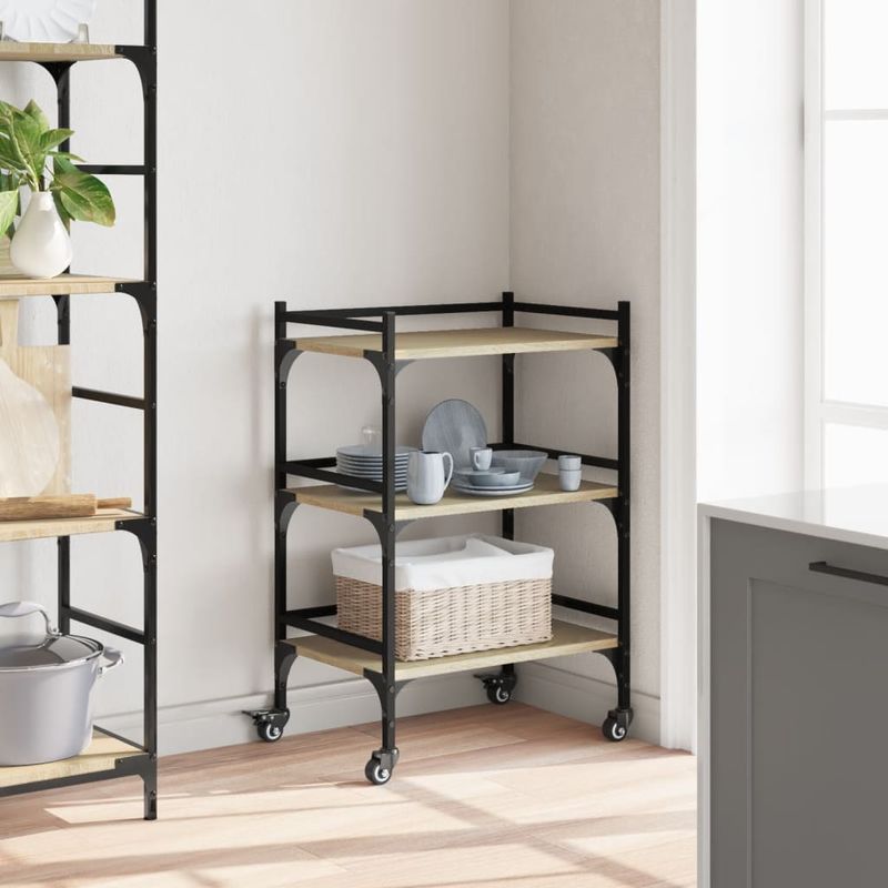 Casa si Gradina - Bucatarie si vesela - Ustensile bucatarie - Cosuri servire - Carucior de bucatarie stejar sonoma 50x35x75,5cm lemn prelucrat - Infinity.ro