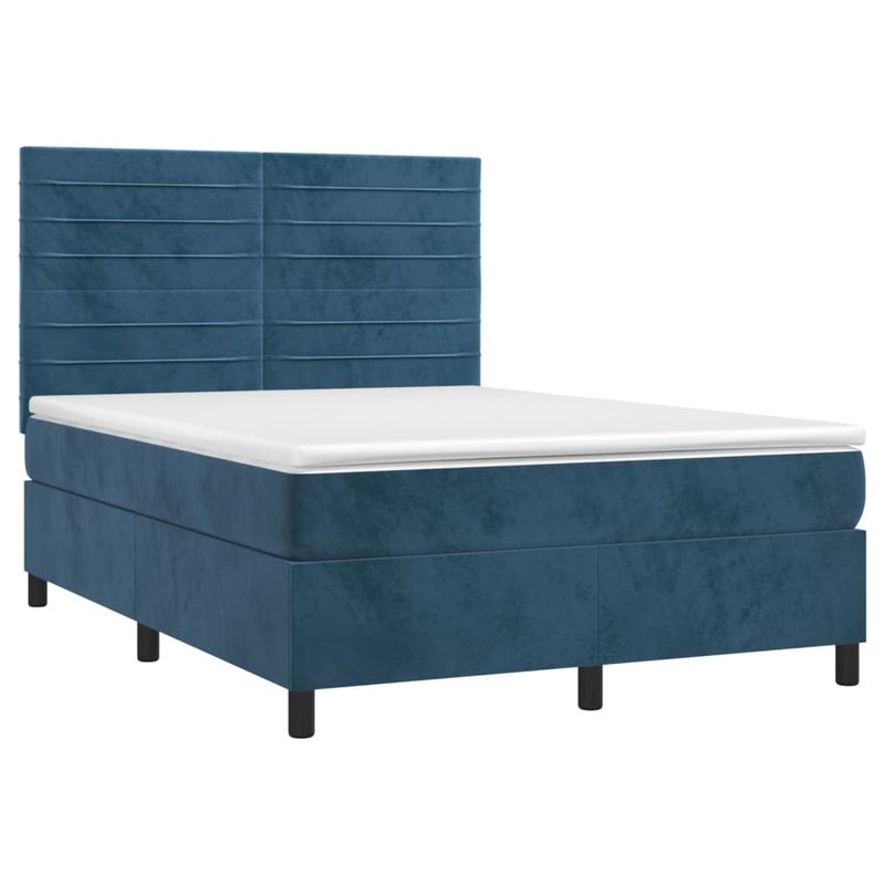 Casa si Gradina - Mobilier - Paturi si accesorii - Paturi - Pat box spring cu saltea, albastru inchis, 140x200 cm, catifea - Infinity.ro