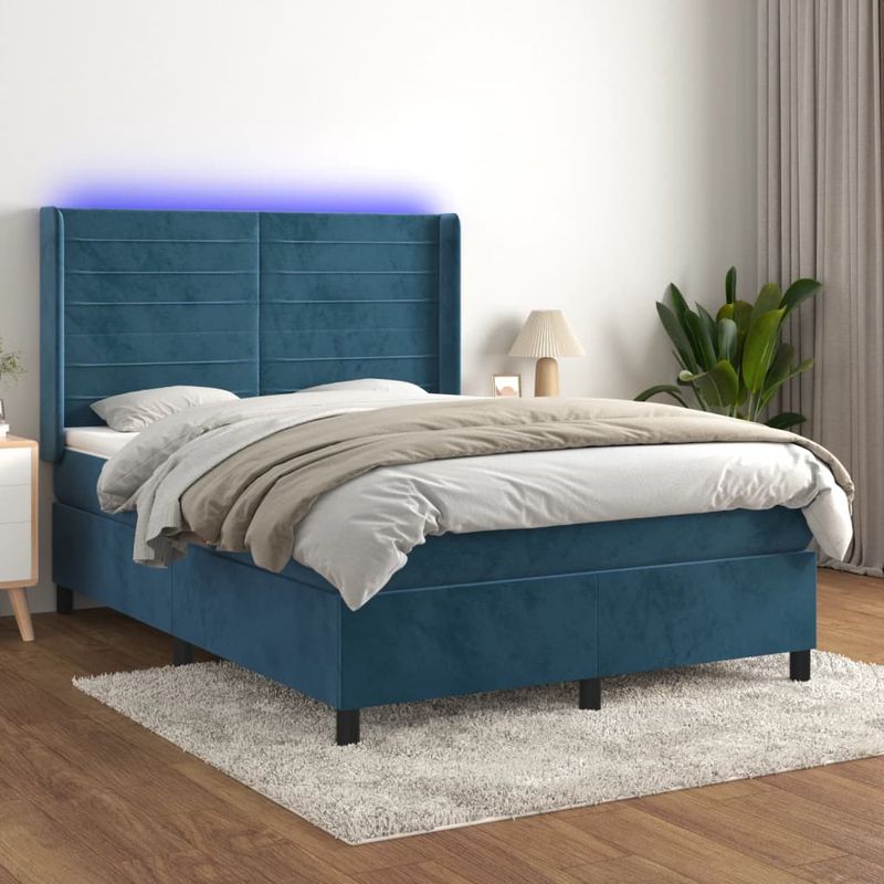 Casa si Gradina - Mobilier - Paturi si accesorii - Paturi - Pat cu arcuri, saltea si LED, gri inchis, 140x200 cm, catifea - Infinity.ro