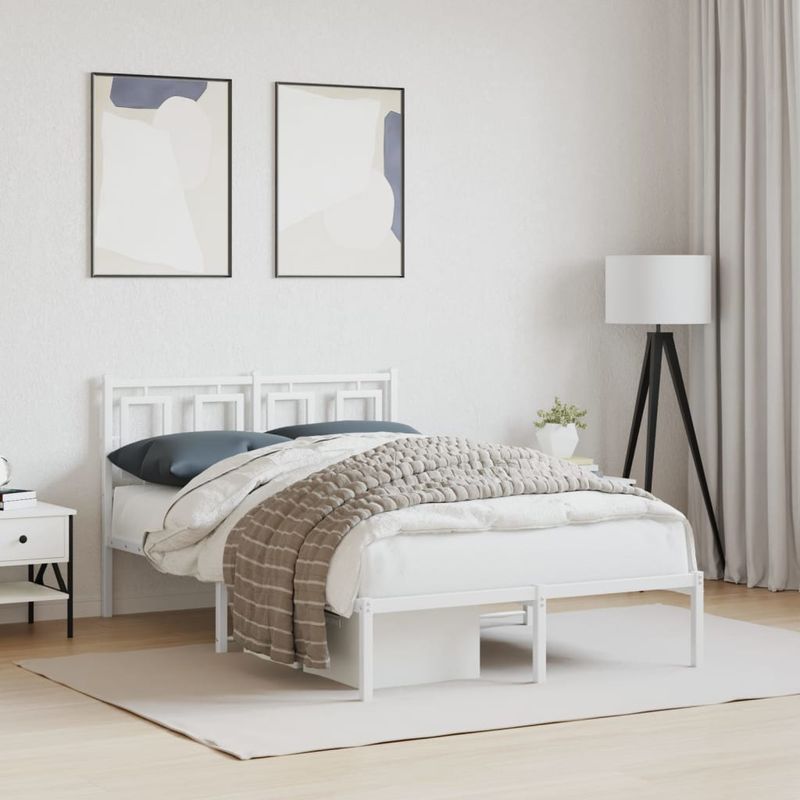 Casa si Gradina - Mobilier - Paturi si accesorii - Paturi - Cadru de pat metalic cu tablie, alb, 120x200 cm - Infinity.ro