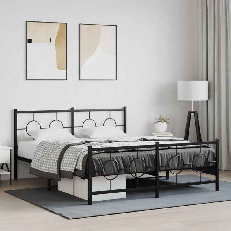 Casa si Gradina - Mobilier - Paturi si accesorii - Paturi - Cadru pat metalic cu tablie de cap/picioare, negru, 150x200 cm - Infinity.ro