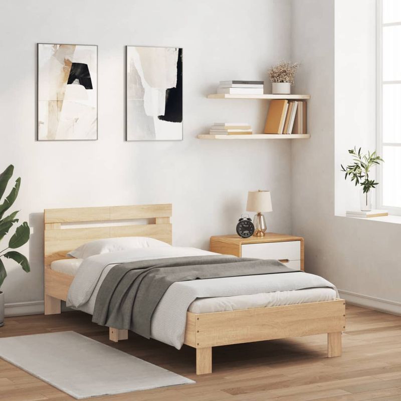Casa si Gradina - Mobilier - Paturi si accesorii - Paturi - Cadru de pat cu tablie stejar sonoma 100x200 cm lemn prelucrat - Infinity.ro