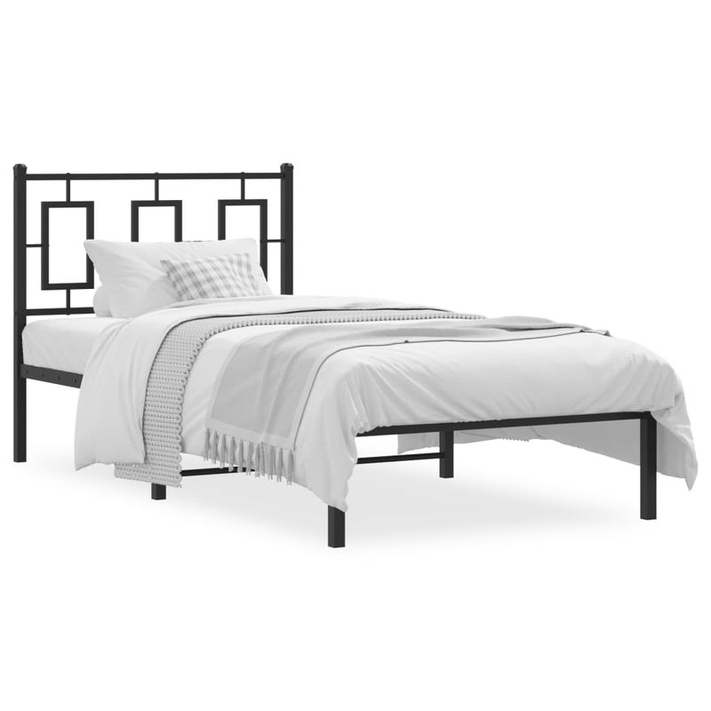 Casa si Gradina - Mobilier - Paturi si accesorii - Paturi - Cadru pat metalic cu tablie, negru, 90x200 cm - Infinity.ro