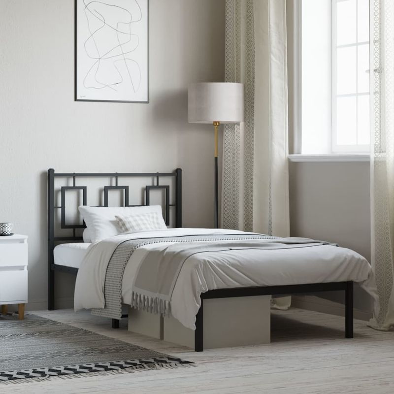 Casa si Gradina - Mobilier - Paturi si accesorii - Paturi - Cadru pat metalic cu tablie, negru, 90x200 cm - Infinity.ro