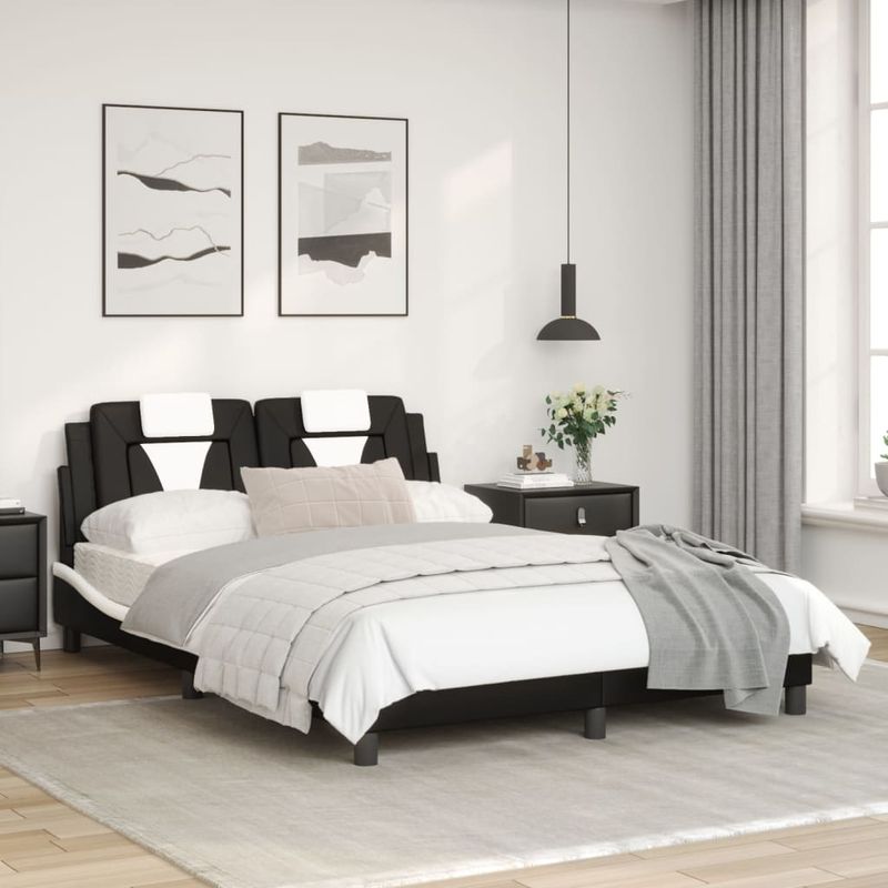 Casa si Gradina - Mobilier - Paturi si accesorii - Paturi - Cadru de pat cu LED, negru si alb, 120x200 cm, piele ecologica - Infinity.ro