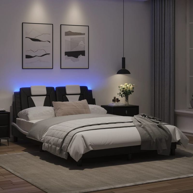 Casa si Gradina - Mobilier - Paturi si accesorii - Paturi - Cadru de pat cu LED, negru si alb, 120x200 cm, piele ecologica - Infinity.ro
