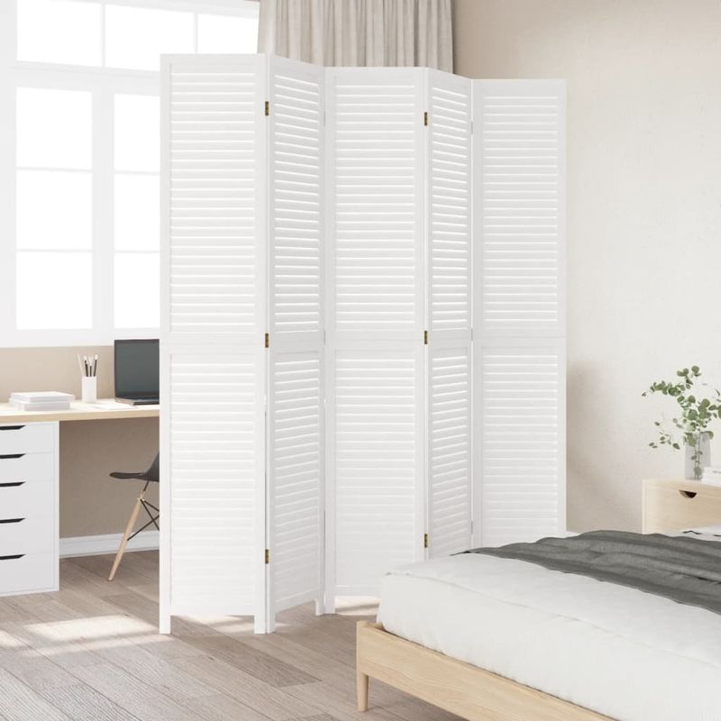 Casa si Gradina - Decoratiuni - Pereti despartitori si paravane - Paravan camera 5 panouri, alb, lemn masiv paulownia - Infinity.ro