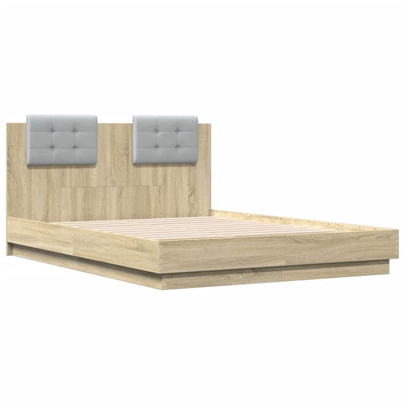 Casa si Gradina - Mobilier - Paturi si accesorii - Paturi - Cadru de pat cu tablie si lumini LED, stejar sonoma, 120x190 cm - Infinity.ro