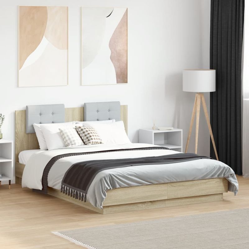 Casa si Gradina - Mobilier - Paturi si accesorii - Paturi - Cadru de pat cu tablie si lumini LED, stejar sonoma, 120x190 cm - Infinity.ro