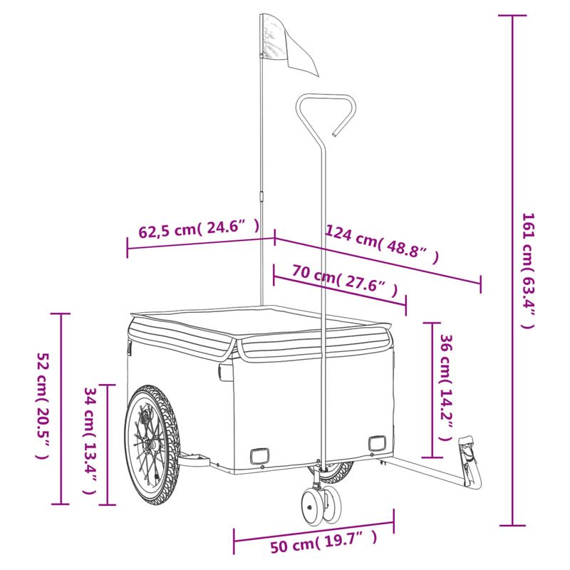 Sport si Outdoor - Ciclism - Accesorii pentru biciclete - Remorci biciclete - Remorca pentru biciclete, negru și gri, 45 kg, fier, mărime 62.5x124x52 cm - Infinity.ro