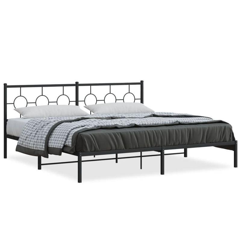 Casa si Gradina - Mobilier - Paturi si accesorii - Paturi - Cadru de pat metalic cu tablie, negru, 200x200 cm - Infinity.ro