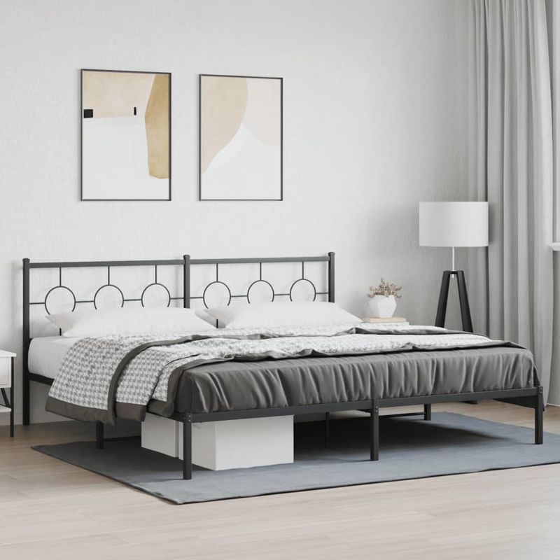 Casa si Gradina - Mobilier - Paturi si accesorii - Paturi - Cadru de pat metalic cu tablie, negru, 200x200 cm - Infinity.ro