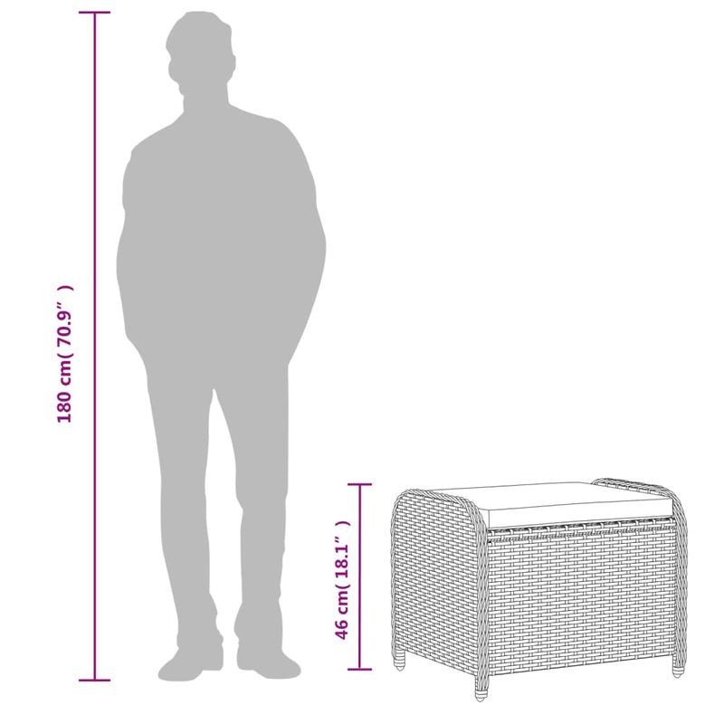 Casa si Gradina - Gradina si terasa - Mobilier exterior - Scaune si sezlonguri gradina - Taburet de gradina cu perna, maro, 58x46x46 cm, poliratan - Infinity.ro