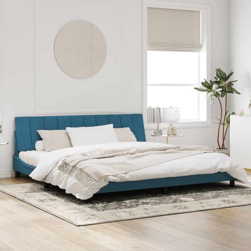 Casa si Gradina - Mobilier - Paturi si accesorii - Paturi - Cadru de pat cu tablie, albastru, 200x200 cm, catifea - Infinity.ro
