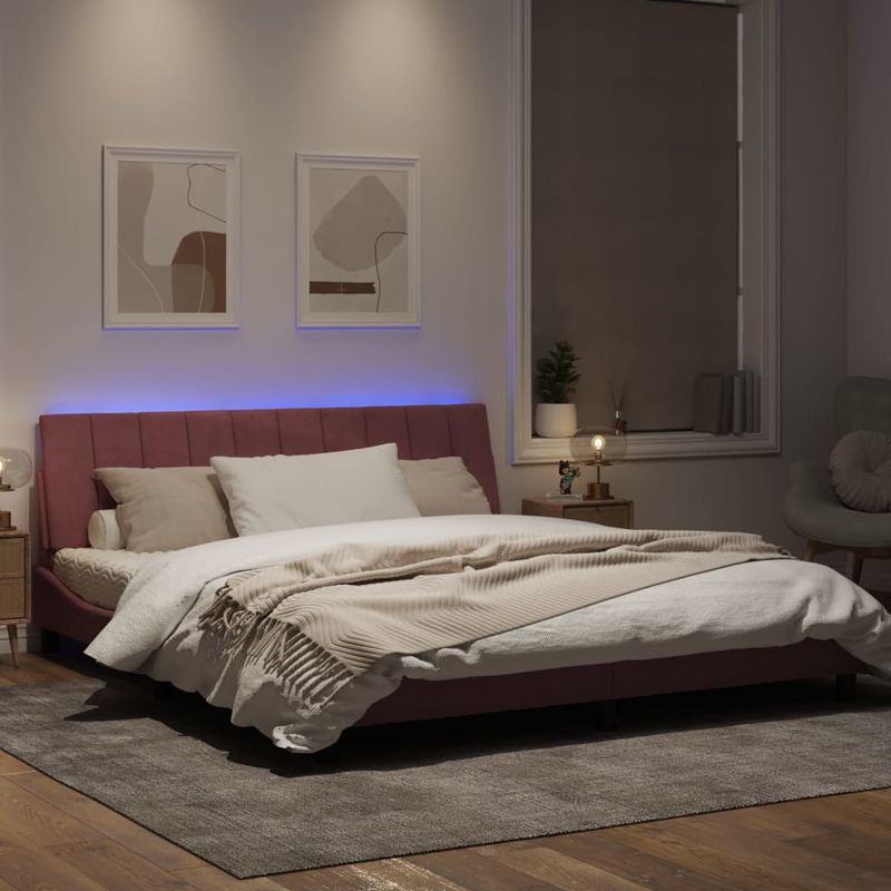 Casa si Gradina - Mobilier - Paturi si accesorii - Paturi - Cadru de pat cu lumini LED, roz, 180x200 cm, catifea - Infinity.ro