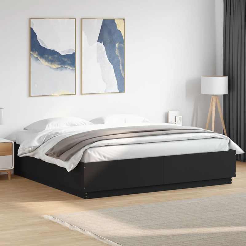 Casa si Gradina - Mobilier - Paturi si accesorii - Paturi - Cadru de pat cu lumini LED, negru, 200x200 cm, lemn prelucrat - Infinity.ro