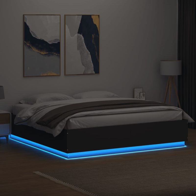 Casa si Gradina - Mobilier - Paturi si accesorii - Paturi - Cadru de pat cu lumini LED, negru, 200x200 cm, lemn prelucrat - Infinity.ro
