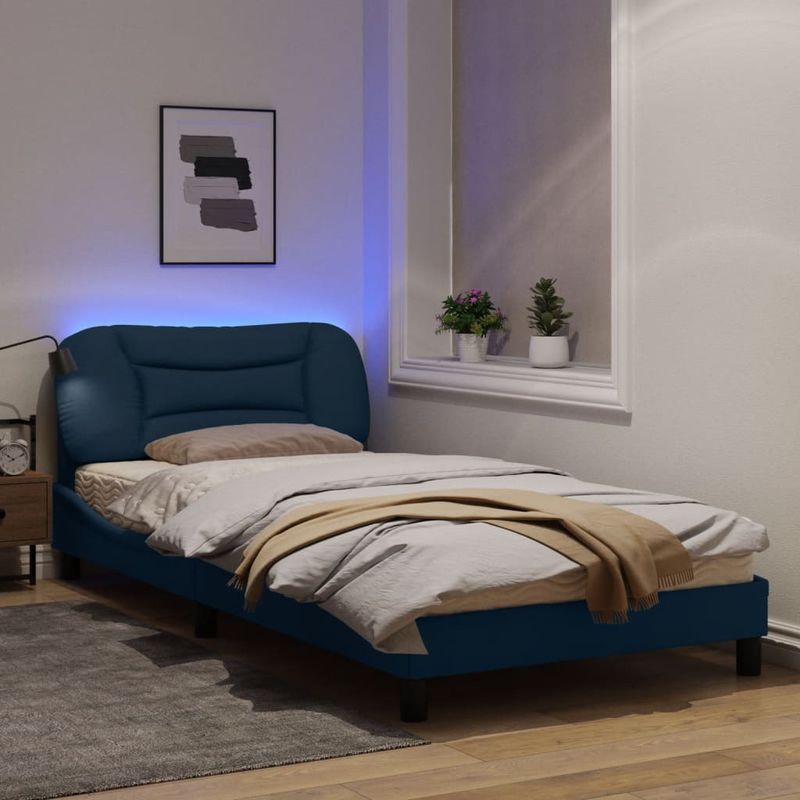 Casa si Gradina - Mobilier - Paturi si accesorii - Paturi - Cadru de pat cu lumini LED, albastru, 100x200 cm, textil - Infinity.ro