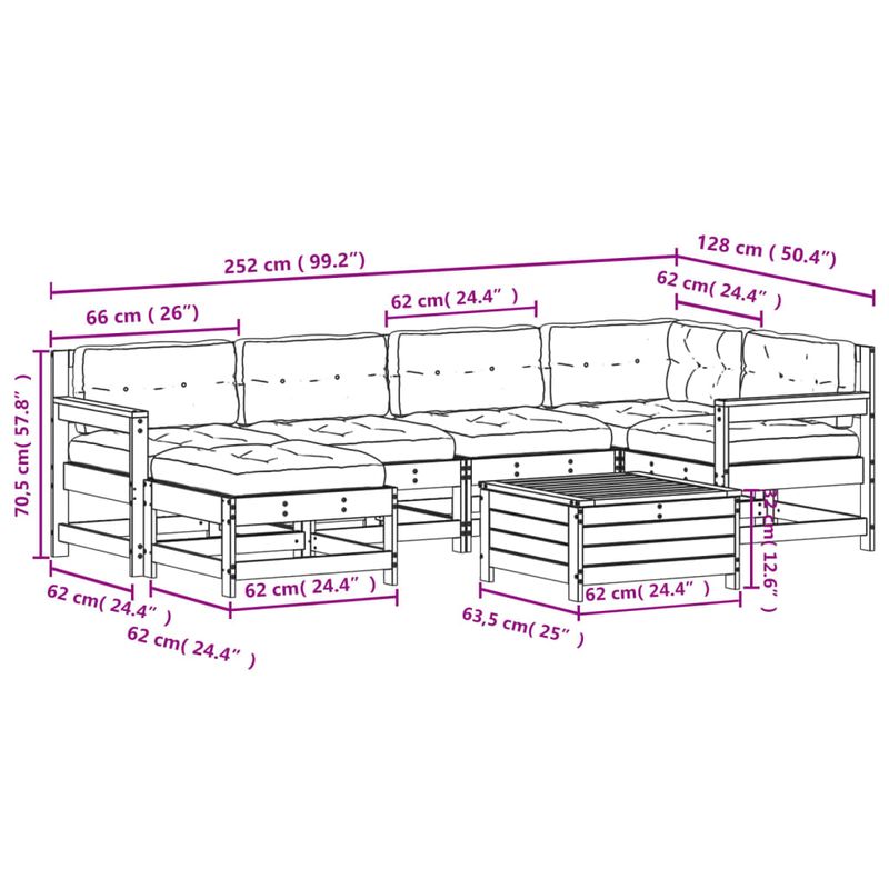 Casa si Gradina - Gradina si terasa - Mobilier exterior - Seturi mobila gradina - Set mobilier de gradina cu perne, 7 piese, lemn de pin tratat - Infinity.ro