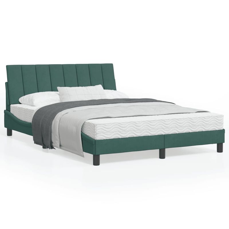 Casa si Gradina - Mobilier - Paturi si accesorii - Paturi - Cadru de pat cu tablie, verde inchis, 140x190 cm, catifea - Infinity.ro