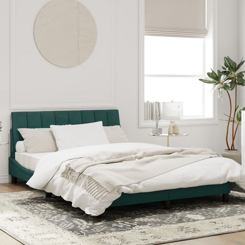 Casa si Gradina - Mobilier - Paturi si accesorii - Paturi - Cadru de pat cu tablie, verde inchis, 140x190 cm, catifea - Infinity.ro