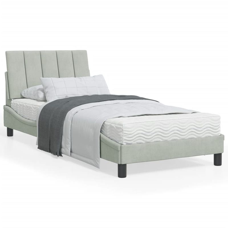 Casa si Gradina - Mobilier - Paturi si accesorii - Paturi - Cadru de pat cu tablie, gri deschis, 90x200 cm, catifea - Infinity.ro