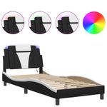 Casa si Gradina - Mobilier - Paturi si accesorii - Paturi - Cadru de pat cu lumini LED negru/alb 90x190 cm piele ecologica - Infinity.ro