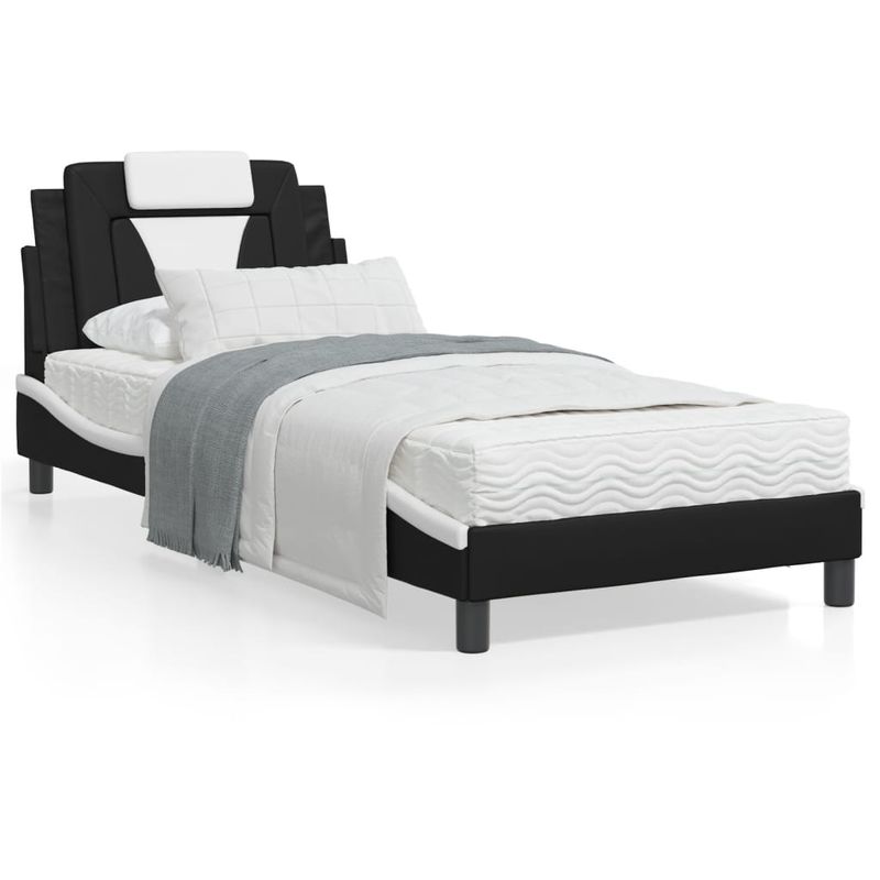 Casa si Gradina - Mobilier - Paturi si accesorii - Paturi - Cadru de pat cu lumini LED negru/alb 90x190 cm piele ecologica - Infinity.ro