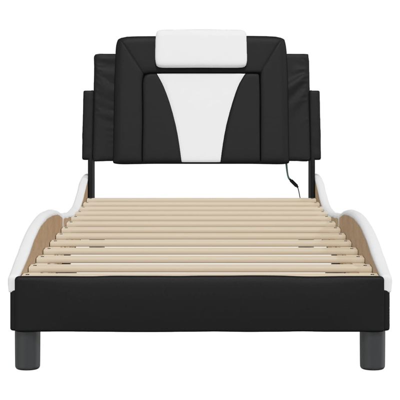 Casa si Gradina - Mobilier - Paturi si accesorii - Paturi - Cadru de pat cu lumini LED negru/alb 90x190 cm piele ecologica - Infinity.ro