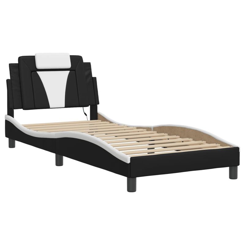 Casa si Gradina - Mobilier - Paturi si accesorii - Paturi - Cadru de pat cu lumini LED negru/alb 90x190 cm piele ecologica - Infinity.ro