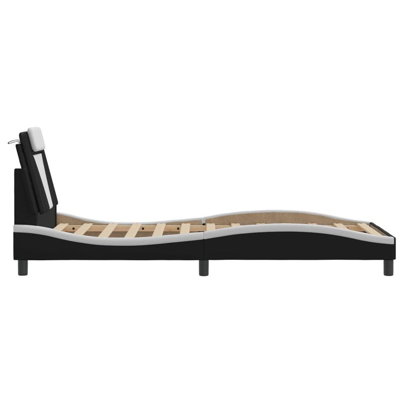 Casa si Gradina - Mobilier - Paturi si accesorii - Paturi - Cadru de pat cu lumini LED negru/alb 90x190 cm piele ecologica - Infinity.ro