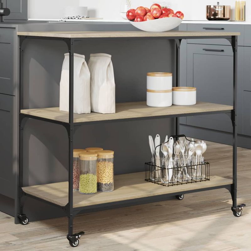 Casa si Gradina - Bucatarie si vesela - Ustensile bucatarie - Cosuri servire - Carucior de bucatarie stejar sonoma 102x50x95 cm lemn - Infinity.ro