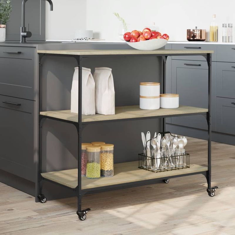 Casa si Gradina - Bucatarie si vesela - Ustensile bucatarie - Cosuri servire - Carucior de bucatarie stejar sonoma 102x50x95 cm lemn - Infinity.ro