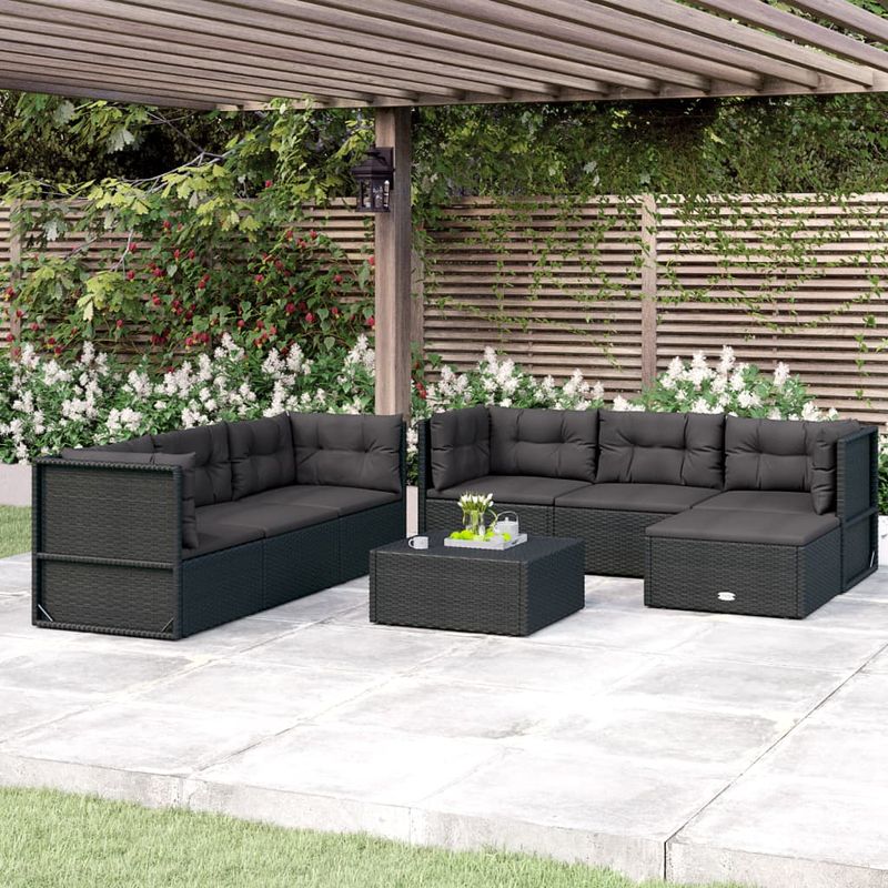 Casa si Gradina - Gradina si terasa - Mobilier exterior - Seturi mobila gradina - Set mobilier de gradina cu perne, 7 piese, negru, poliratan - Infinity.ro